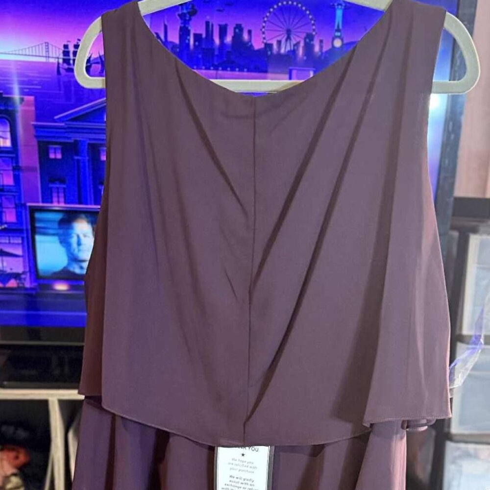 NWT SLNY from Macys Eggplant Embellished Tiered Chiffon Dress & Capelet SIZE 18W - Picture 7 of 16